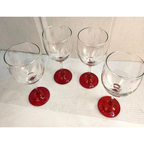 Set Of 2 Clear Long Streamed Wine Glasses With Red Base - Picture 2 of 7